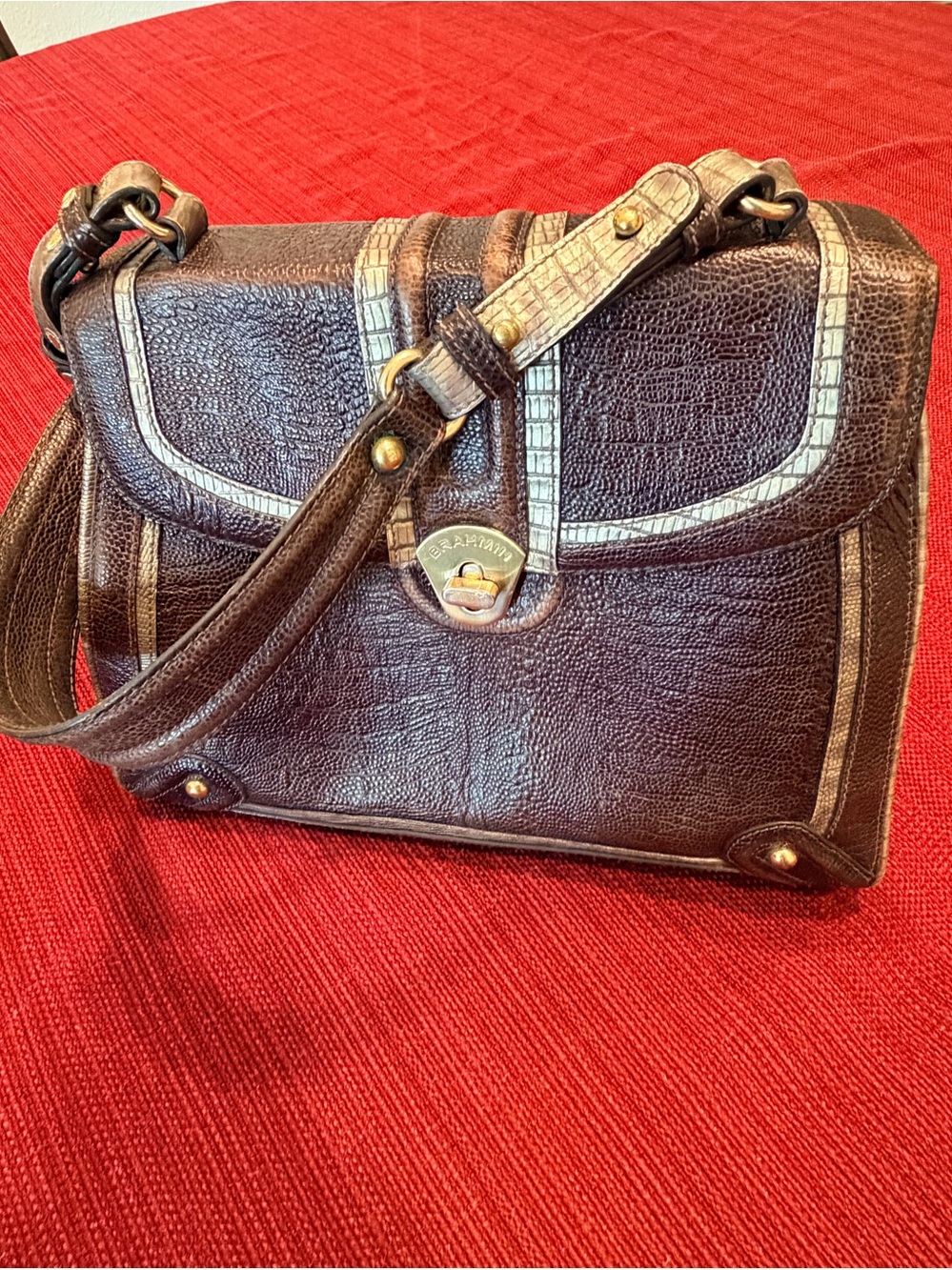 Vintage Brahmin Two-Tone Textured Leather Shoulder Bag Croc Trim Chocolate